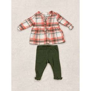 Carter's Plaid Top with Matching Olive Leggings 0-3 Months